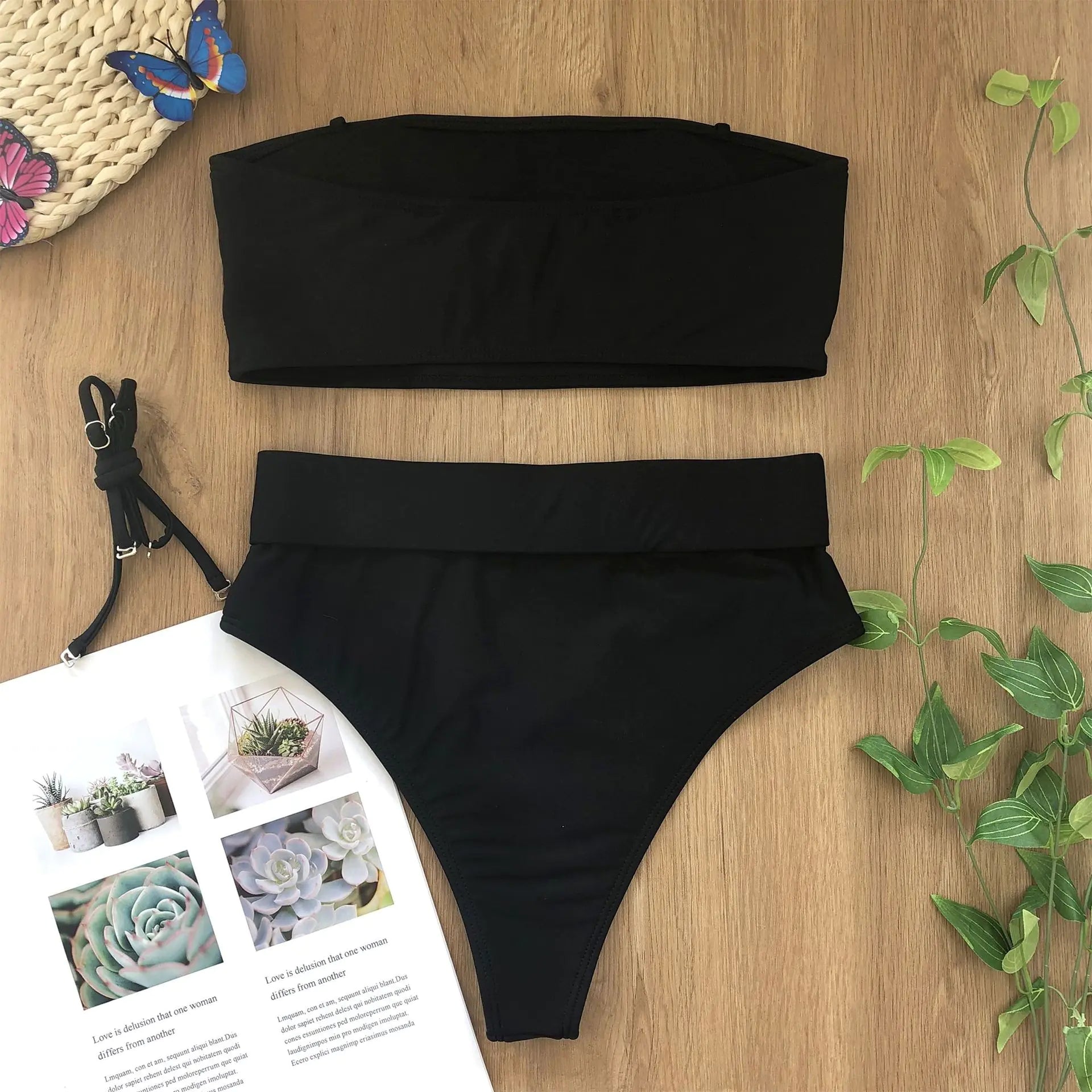 Chic Metal Buckle Strapless Bikini Swimsuit for Women Trendy Attic Store01