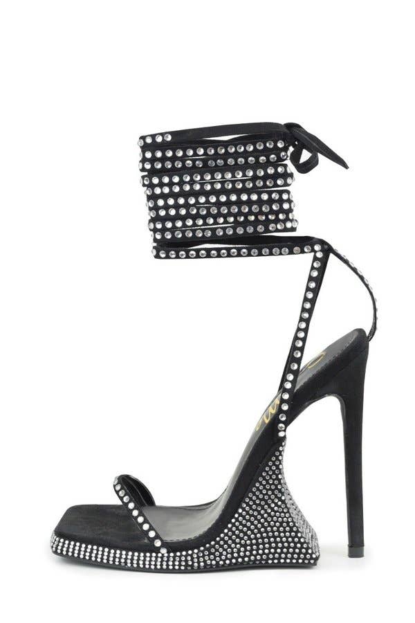 Her Name is Diamond Rhinestone Lace Up  Heel Sandals Blaire Shops