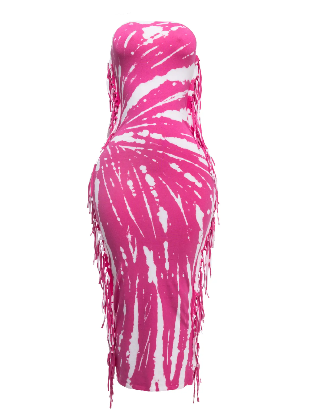 Tie Dye Strapless Fringed Maxi Dress The House of Stylez