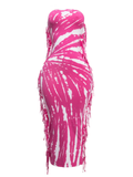 Tie Dye Strapless Fringed Maxi Dress The House of Stylez