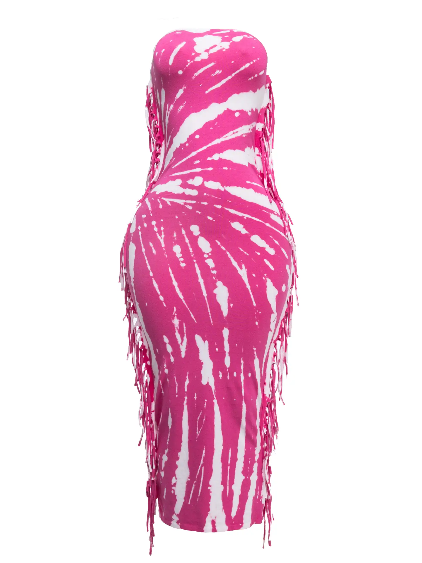 Tie Dye Strapless Fringed Maxi Dress The House of Stylez