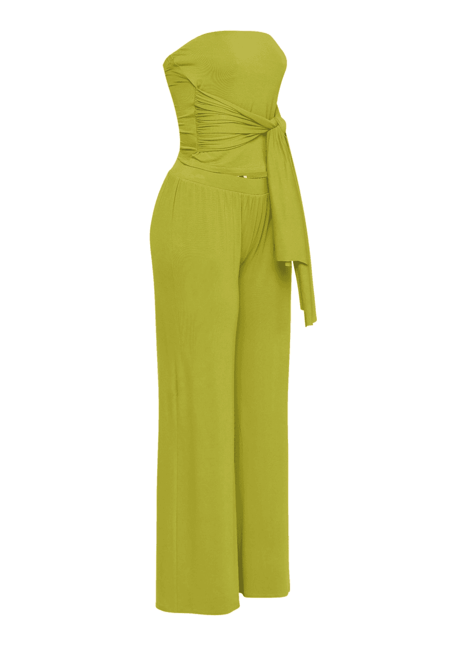 Strapless Tie Waist Wide Leg Pant Set The House of Stylez