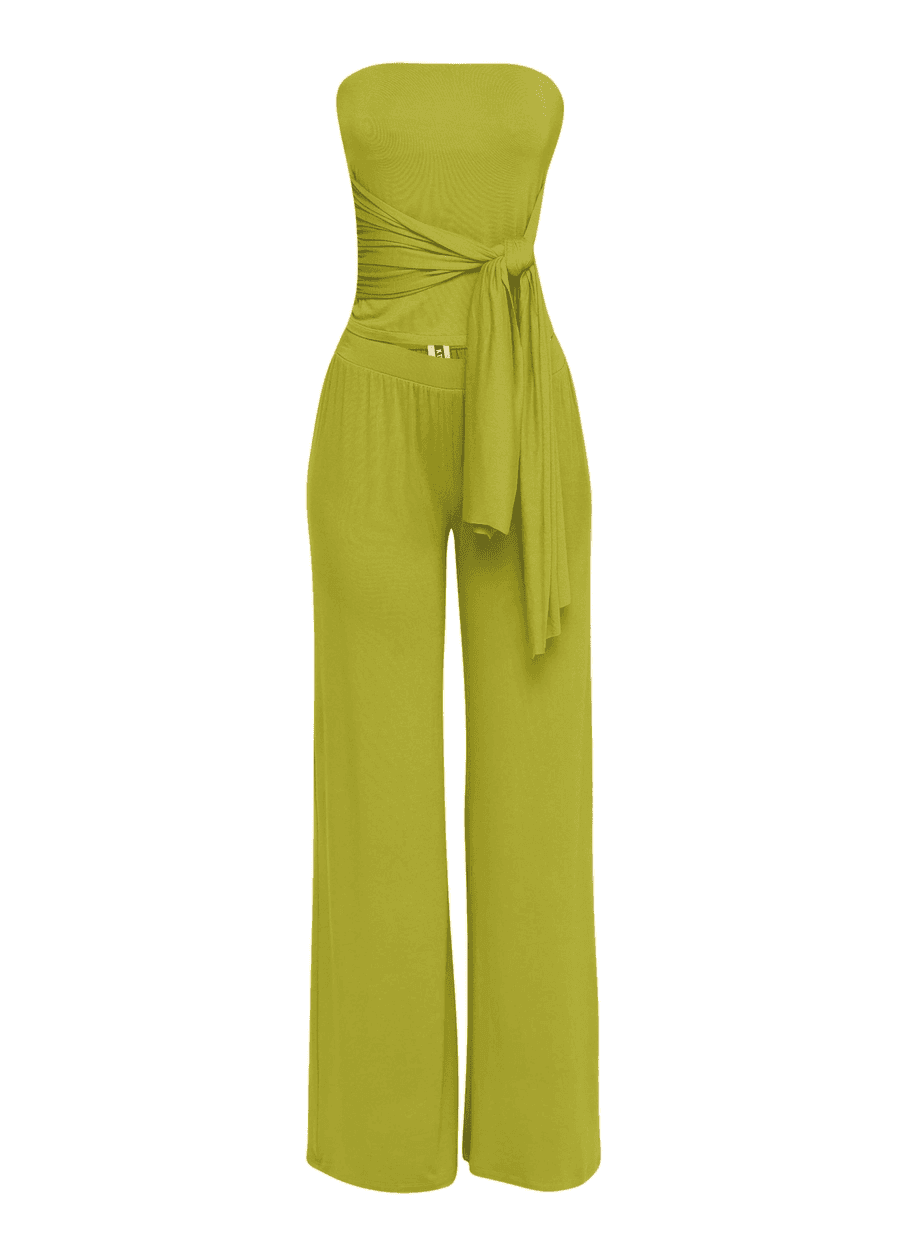 Strapless Tie Waist Wide Leg Pant Set The House of Stylez