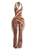 Tie Dye Fringed Halter Jumpsuit The House of Stylez