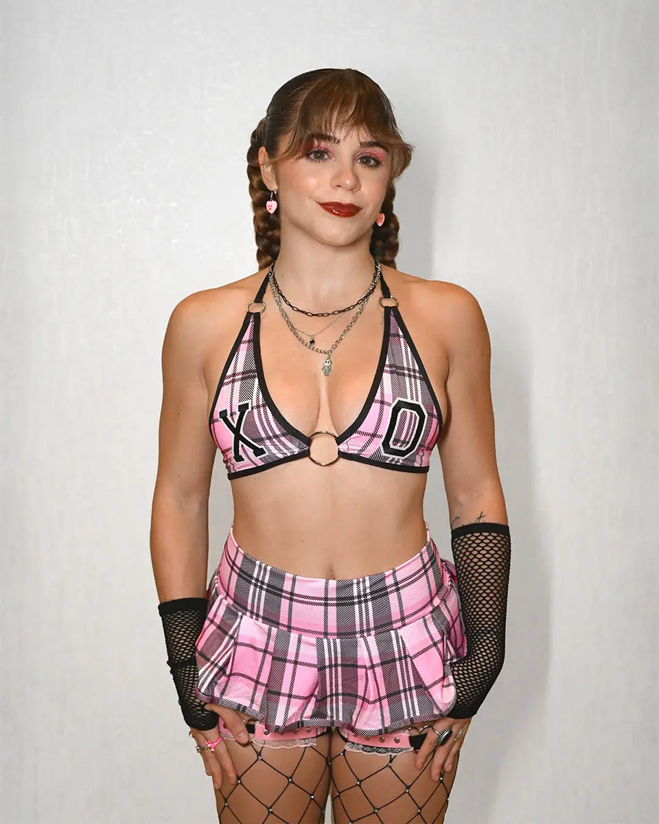 Pink Plaid Bikini Top SUSPEX Rave Outfits