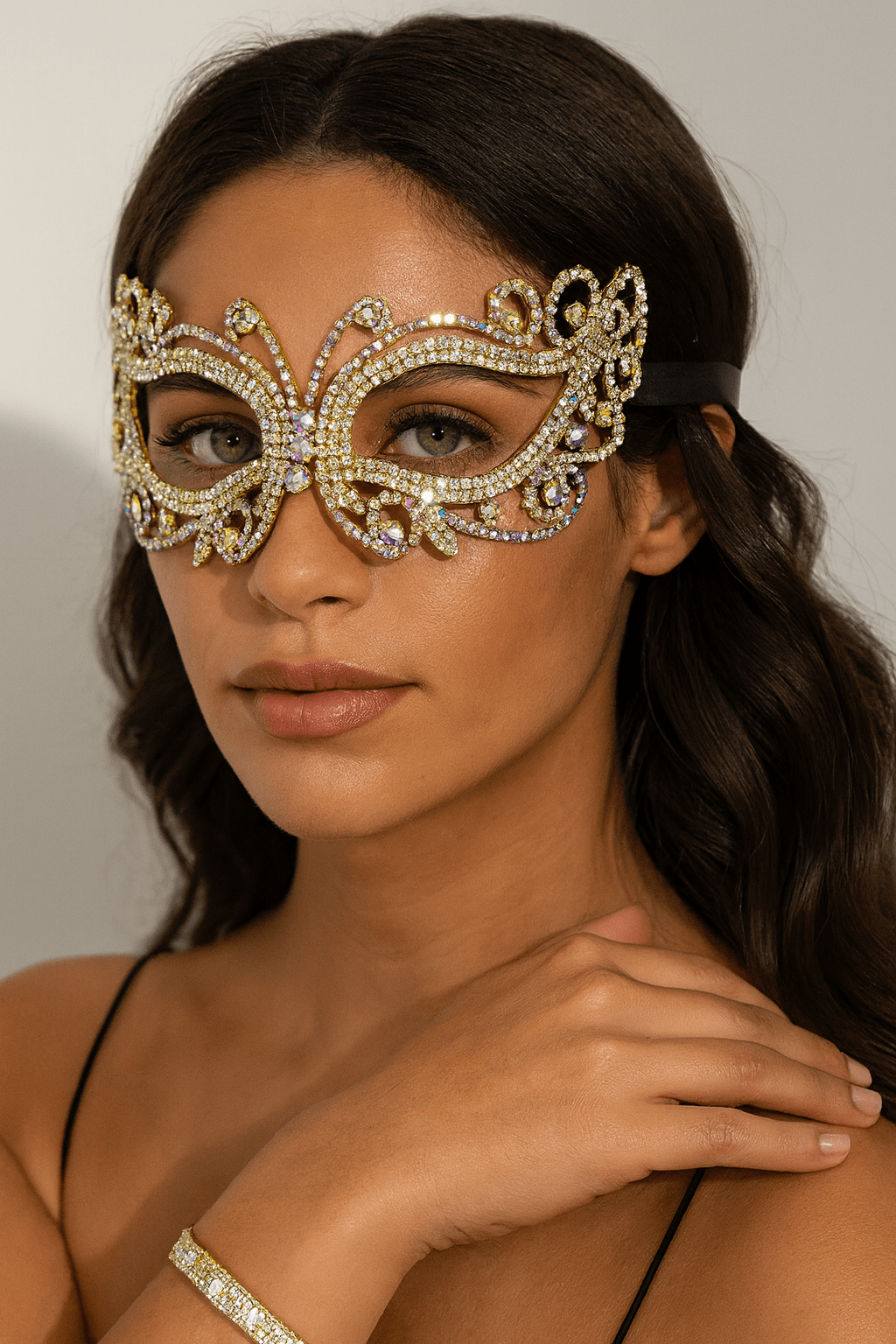 Janelle Rhinestone Paved Cat Eye Masquerade Mask Blaire Shops