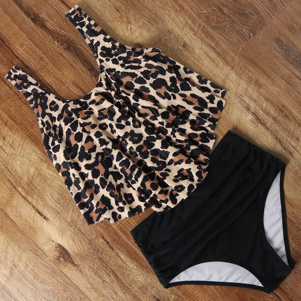 Leopard Bikini High Waist Bikini Animal Print Floral Swimsuit Ruffle Swimsuit Plus Size Swimwear Women Swimsuits for Women Two Piece Bathing Suits Ruffle Tops With High Waist Bottoms Bikini Sets For Teen Girls Stevvex
