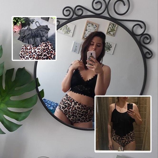 Leopard Bikini High Waist Bikini Animal Print Floral Swimsuit Ruffle Swimsuit Plus Size Swimwear Women Swimsuits for Women Two Piece Bathing Suits Ruffle Tops With High Waist Bottoms Bikini Sets For Teen Girls Stevvex