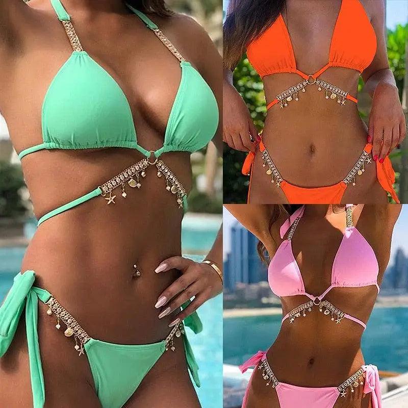 Luxury Woman Bikini Set Diamond Swimsuit Vintage Ladies Swimwear Low Waist Bathing Suit Shining Summer Beach Wear Stevvex
