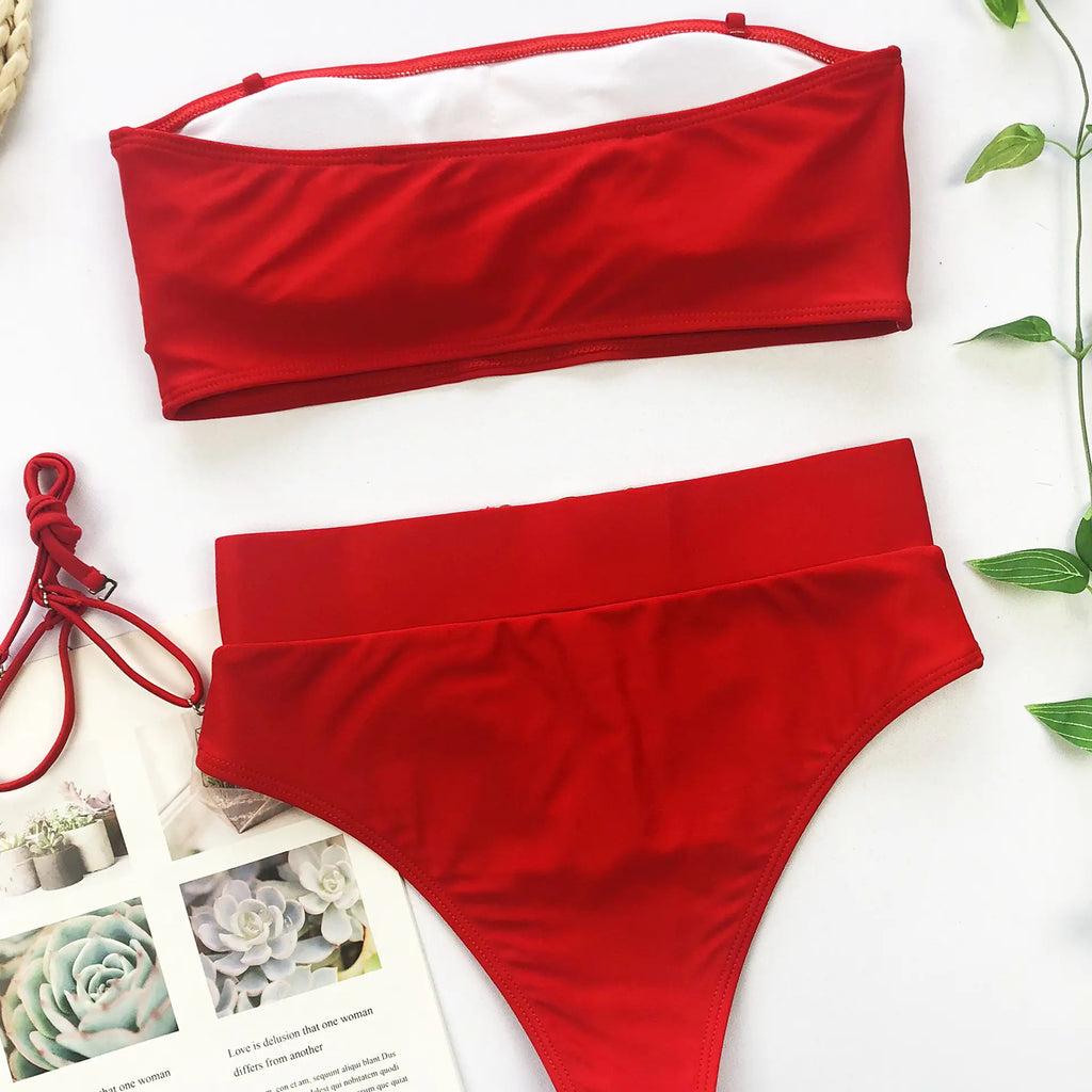 Chic Metal Buckle Strapless Bikini Swimsuit for Women Trendy Attic Store01