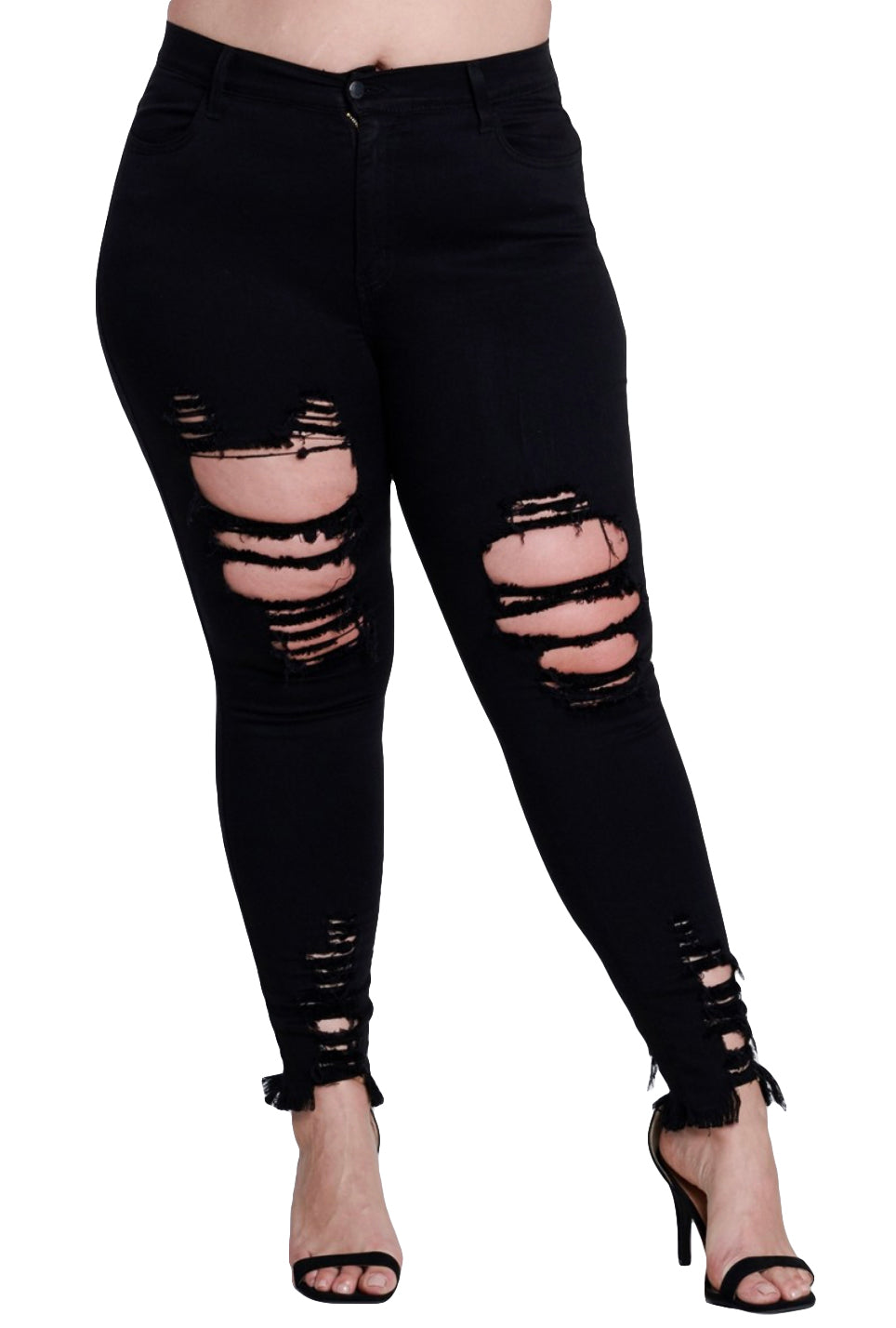 {{P1213}} Curvy Distressed Bottom Skinny Jeans The House of Stylez