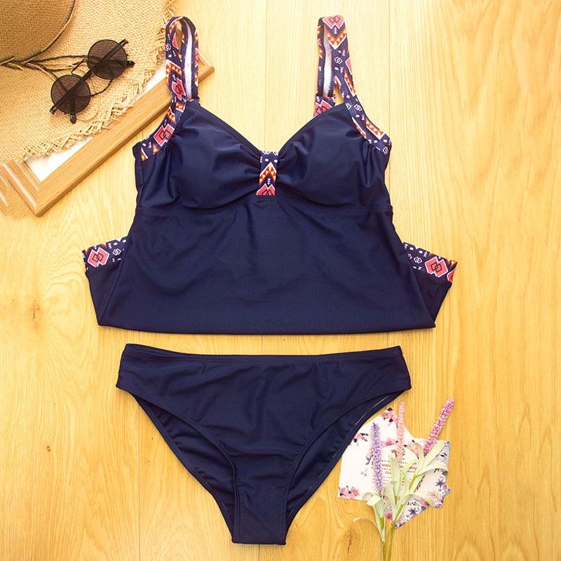 Plus Size Swimwear Women's Swimsuit Push Up Large Swimming Bathing Suit For Women Beach Swimsuits For Women Loose Fit Floral Printed Modest Two Piece Bathing Suits Vintage Blue Black Beachwear Stevvex