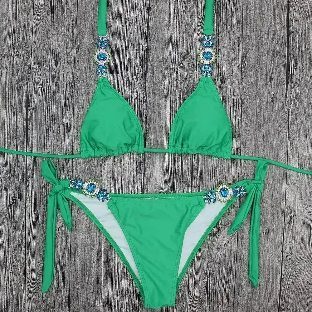 Jeweled Bikini Crochet Jewelry Bikini Set two pieces Swimsuit Crystal Femstylo