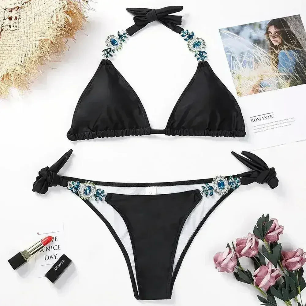 Jeweled Bikini Crochet Jewelry Bikini Set two pieces Swimsuit Crystal Femstylo