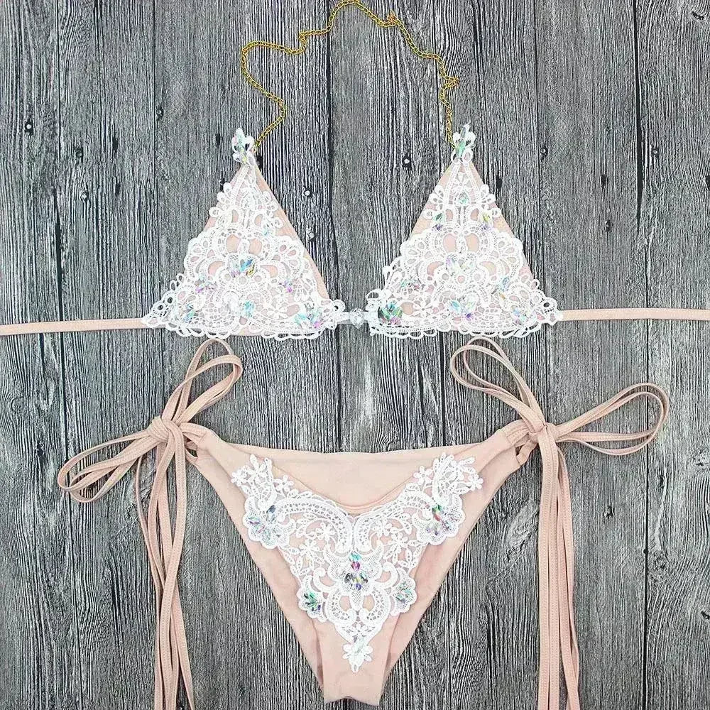 Jeweled Bikini Crochet Jewelry Bikini Set two pieces Swimsuit Crystal Femstylo