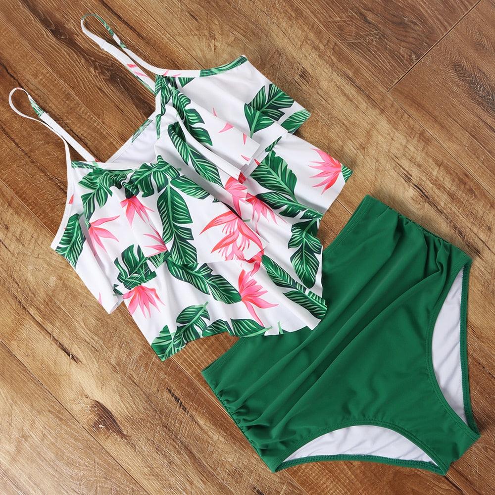 Leopard Bikini High Waist Bikini Animal Print Floral Swimsuit Ruffle Swimsuit Plus Size Swimwear Women Swimsuits for Women Two Piece Bathing Suits Ruffle Tops With High Waist Bottoms Bikini Sets For Teen Girls Stevvex