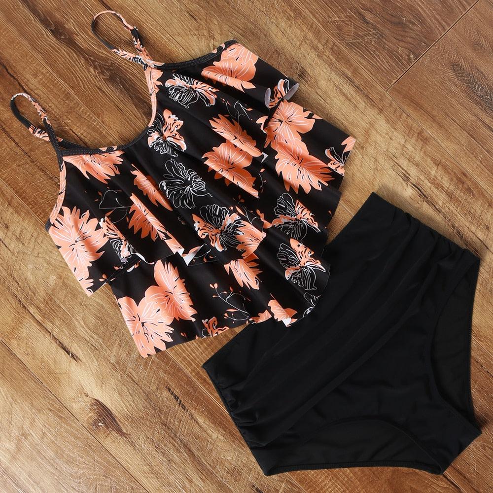 Leopard Bikini High Waist Bikini Animal Print Floral Swimsuit Ruffle Swimsuit Plus Size Swimwear Women Swimsuits for Women Two Piece Bathing Suits Ruffle Tops With High Waist Bottoms Bikini Sets For Teen Girls Stevvex
