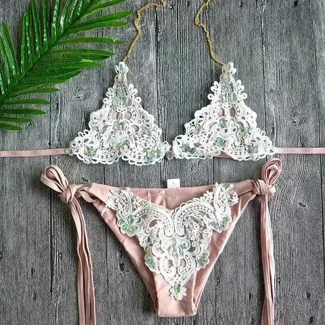 Sexy Crochet Jewelry Bikini Set two pieces Swimsuit female Lace Femstylo