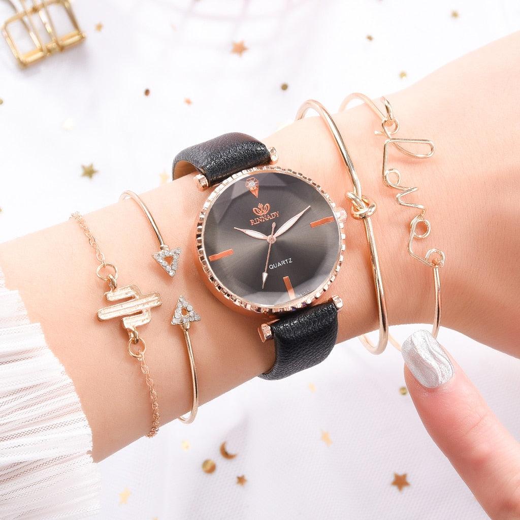 Elegant Style Fashion Womens Watch Luxury Leather Band Analog Quartz Wrist Watch Women Dress Leather Band Thin Minimalist Casual Simple Dress Analog Quartz Wristwatch Stevvex