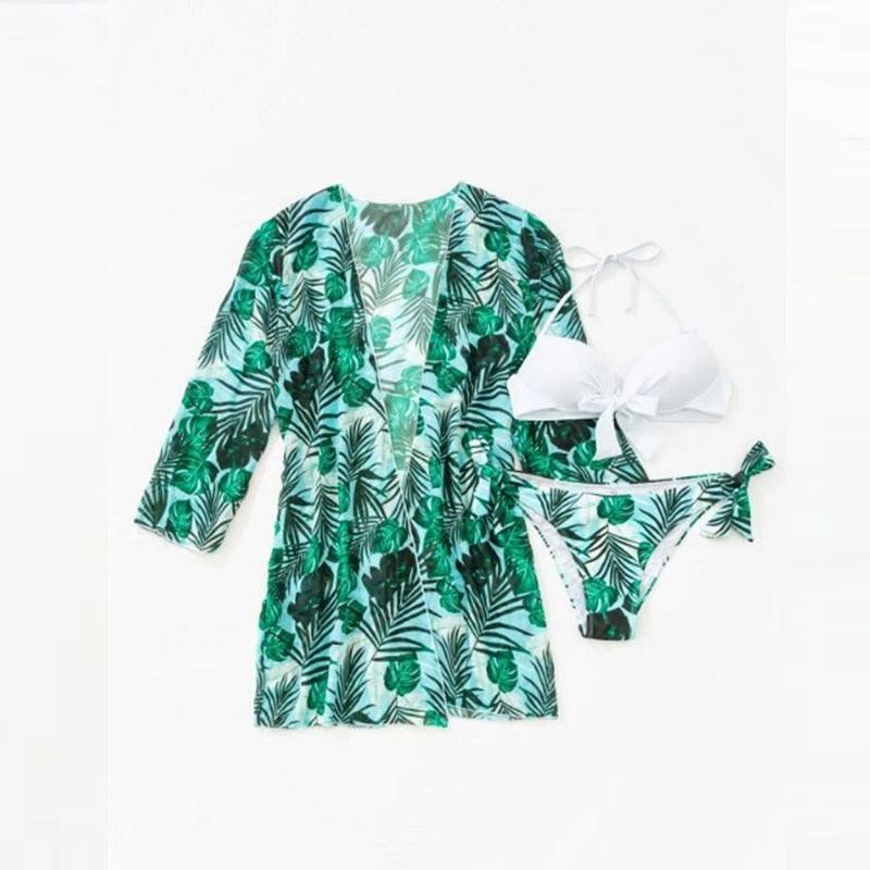 Summer Floral Print Bikini Swimsuit Women 3 Piece High-Waist Bikini Set Swimwear Female Push-Up Bathing Suit Tropical High Waist Wrap Swimsuit With Beach Cover Ups Soft And Breathable Summer Bikini Stevvex