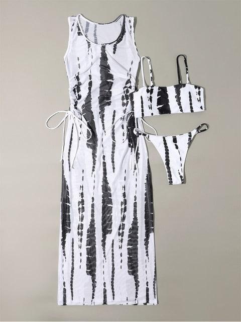 3 Pieces Set High Neck Swimwear Female Swimsuit Cover-Ups For Women Skirts Bikini Halter Triangle Bathing Suit Maxi Dress Bikini Cover Up Stevvex