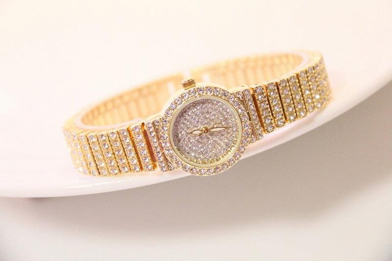 Shiny Women Watches Luxury Small Dial Rose Gold Watches Ladies Stainless Steel Iced Out Watch With Quartz Movement Crystal Rhinestone Diamond Watches For Women Stainless Steel Elegant Women Wristwatch Stevvex