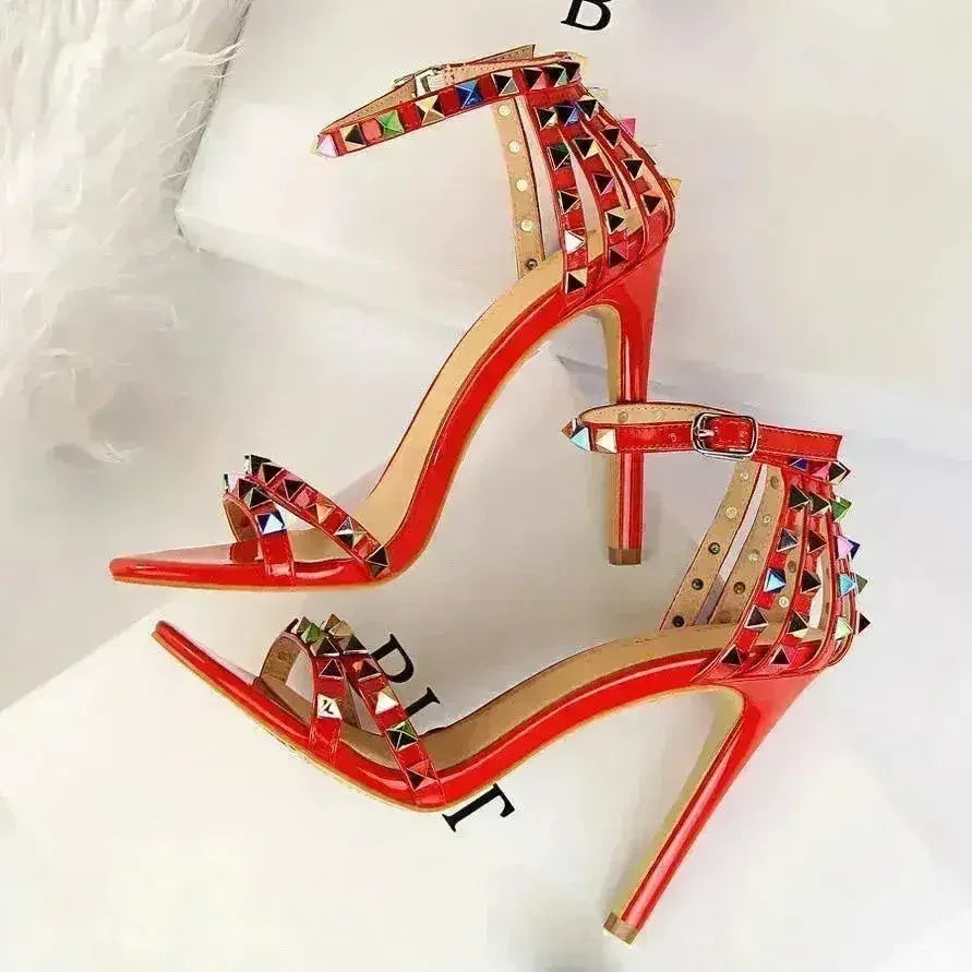 2021 Women 11cm High Heels Rivets Studded Sandals Lady Sandles Femstylo