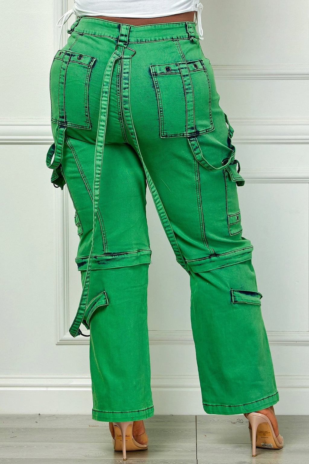 Oh So Crafty Utility Cargo Plus Size Denim Pants - Green Fasheabe