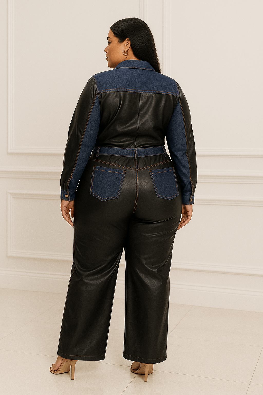 Samara Plus Size Denim Contrast Jacket And Pant Set Blaire Shops