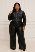 Samara Plus Size Denim Contrast Jacket And Pant Set Blaire Shops