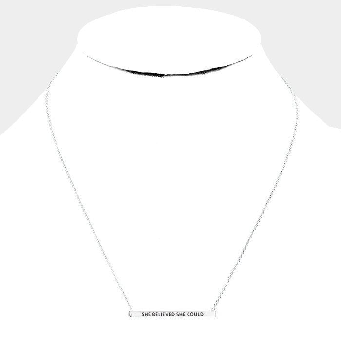 “She Believed She Could” Horizontal Metal Bar Pendant Gold Dipped Necklace Blaire Shops