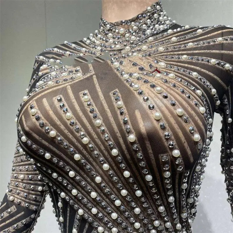 Sheer Beaded Tassel Dress Birthday Party Long Sleeve Royalessencelux