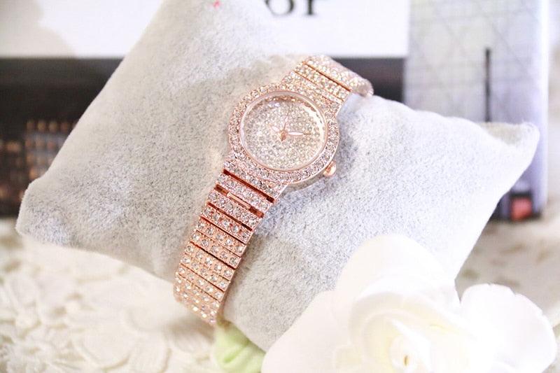 Shiny Women Watches Luxury Small Dial Rose Gold Watches Ladies Stainless Steel Iced Out Watch With Quartz Movement Crystal Rhinestone Diamond Watches For Women Stainless Steel Elegant Women Wristwatch Stevvex