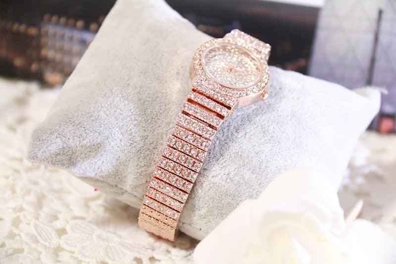 Shiny Women Watches Luxury Small Dial Rose Gold Watches Ladies Stainless Steel Iced Out Watch With Quartz Movement Crystal Rhinestone Diamond Watches For Women Stainless Steel Elegant Women Wristwatch Stevvex