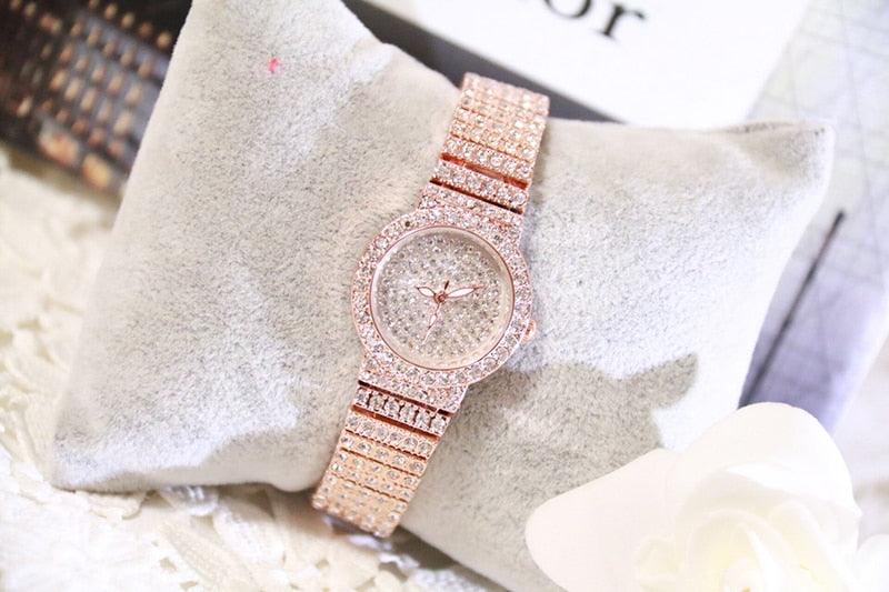 Shiny Women Watches Luxury Small Dial Rose Gold Watches Ladies Stainless Steel Iced Out Watch With Quartz Movement Crystal Rhinestone Diamond Watches For Women Stainless Steel Elegant Women Wristwatch Stevvex