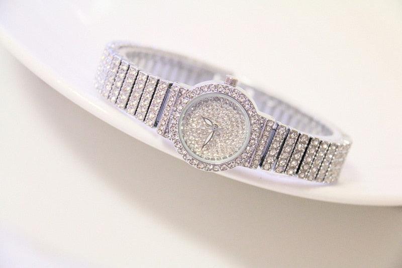 Shiny Women Watches Luxury Small Dial Rose Gold Watches Ladies Stainless Steel Iced Out Watch With Quartz Movement Crystal Rhinestone Diamond Watches For Women Stainless Steel Elegant Women Wristwatch Stevvex