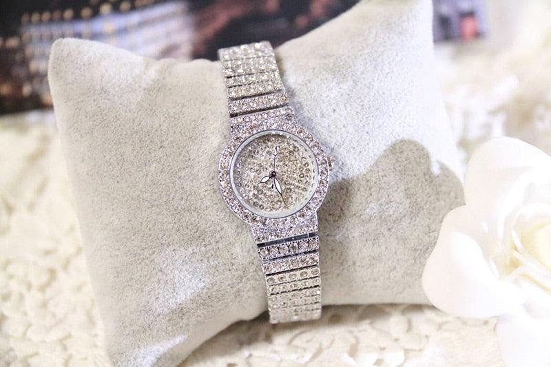 Shiny Women Watches Luxury Small Dial Rose Gold Watches Ladies Stainless Steel Iced Out Watch With Quartz Movement Crystal Rhinestone Diamond Watches For Women Stainless Steel Elegant Women Wristwatch Stevvex