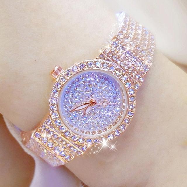 Shiny Women Watches Luxury Small Dial Rose Gold Watches Ladies Stainless Steel Iced Out Watch With Quartz Movement Crystal Rhinestone Diamond Watches For Women Stainless Steel Elegant Women Wristwatch Stevvex