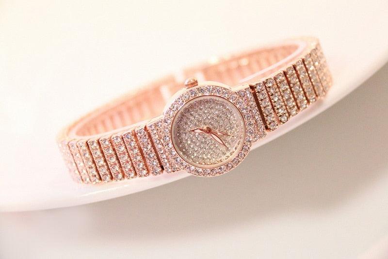 Shiny Women Watches Luxury Small Dial Rose Gold Watches Ladies Stainless Steel Iced Out Watch With Quartz Movement Crystal Rhinestone Diamond Watches For Women Stainless Steel Elegant Women Wristwatch Stevvex