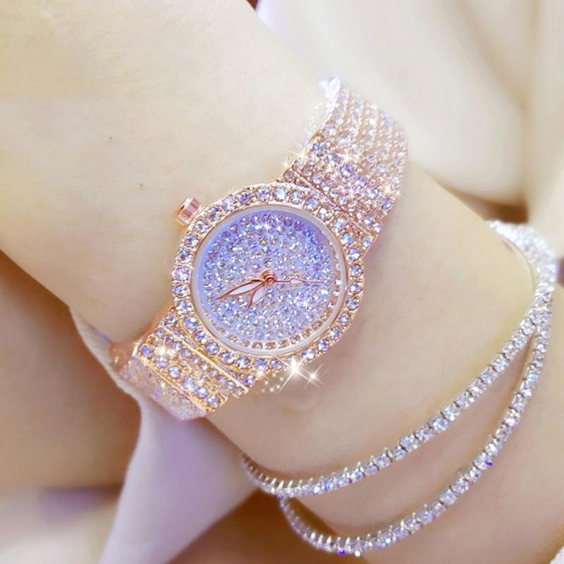 Shiny Women Watches Luxury Small Dial Rose Gold Watches Ladies Stainless Steel Iced Out Watch With Quartz Movement Crystal Rhinestone Diamond Watches For Women Stainless Steel Elegant Women Wristwatch Stevvex