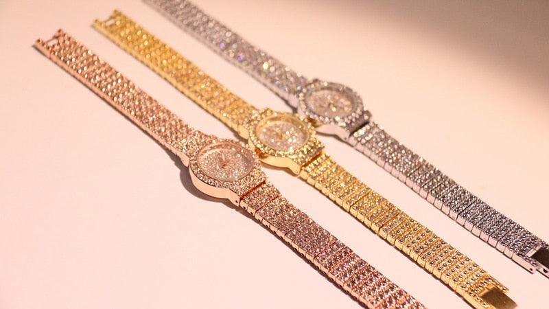 Shiny Women Watches Luxury Small Dial Rose Gold Watches Ladies Stainless Steel Iced Out Watch With Quartz Movement Crystal Rhinestone Diamond Watches For Women Stainless Steel Elegant Women Wristwatch Stevvex