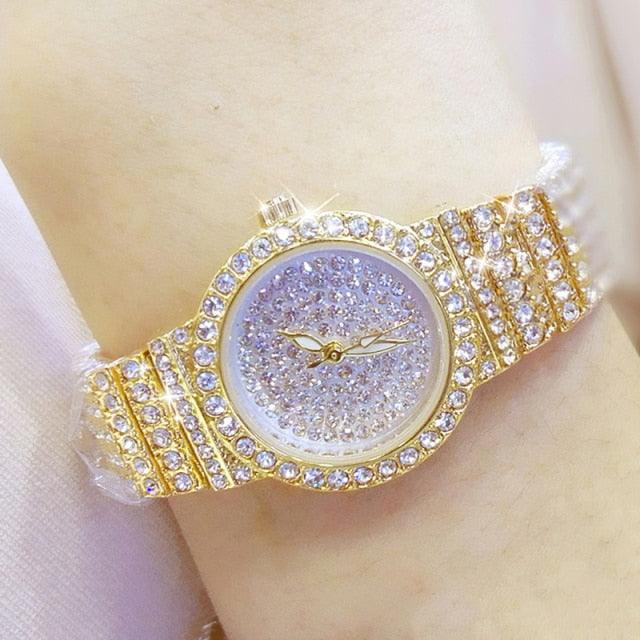 Shiny Women Watches Luxury Small Dial Rose Gold Watches Ladies Stainless Steel Iced Out Watch With Quartz Movement Crystal Rhinestone Diamond Watches For Women Stainless Steel Elegant Women Wristwatch Stevvex