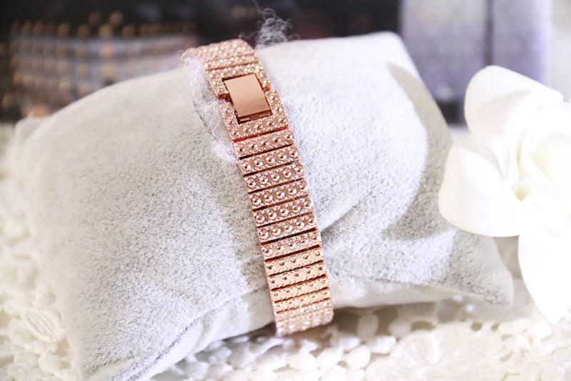 Shiny Women Watches Luxury Small Dial Rose Gold Watches Ladies Stainless Steel Iced Out Watch With Quartz Movement Crystal Rhinestone Diamond Watches For Women Stainless Steel Elegant Women Wristwatch Stevvex