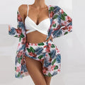 Summer Floral Print Bikini Swimsuit Women 3 Piece High-Waist Bikini Set Swimwear Female Push-Up Bathing Suit Tropical High Waist Wrap Swimsuit With Beach Cover Ups Soft And Breathable Summer Bikini Stevvex