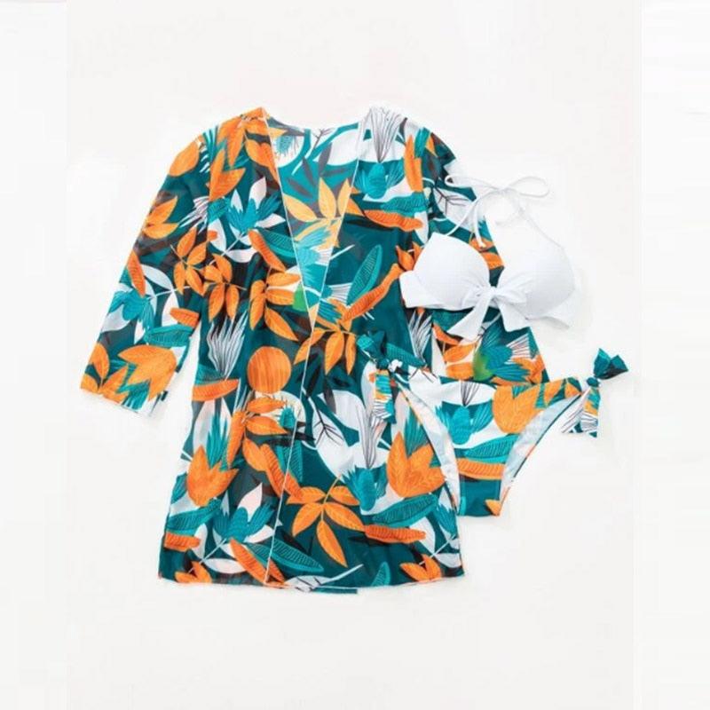 Summer Floral Print Bikini Swimsuit Women 3 Piece High-Waist Bikini Set Swimwear Female Push-Up Bathing Suit Tropical High Waist Wrap Swimsuit With Beach Cover Ups Soft And Breathable Summer Bikini Stevvex