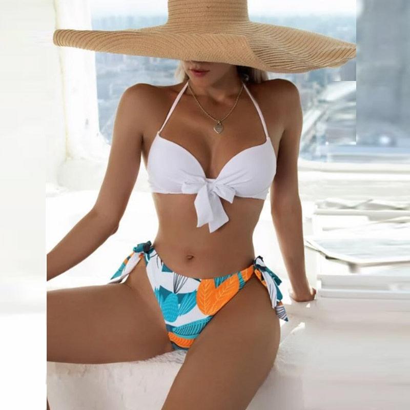 Summer Floral Print Bikini Swimsuit Women 3 Piece High-Waist Bikini Set Swimwear Female Push-Up Bathing Suit Tropical High Waist Wrap Swimsuit With Beach Cover Ups Soft And Breathable Summer Bikini Stevvex