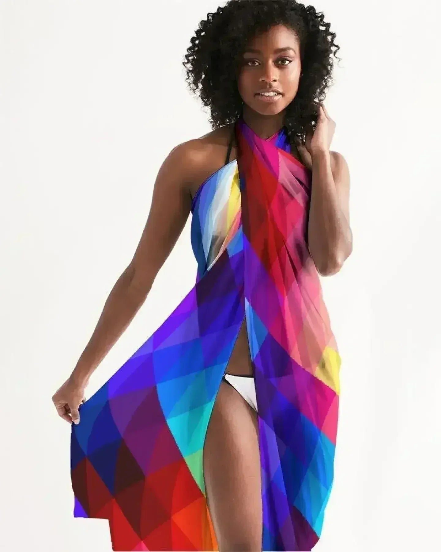 Sheer Sarong Swimsuit Cover Up Wrap / Red Block Multicolor Femstylo