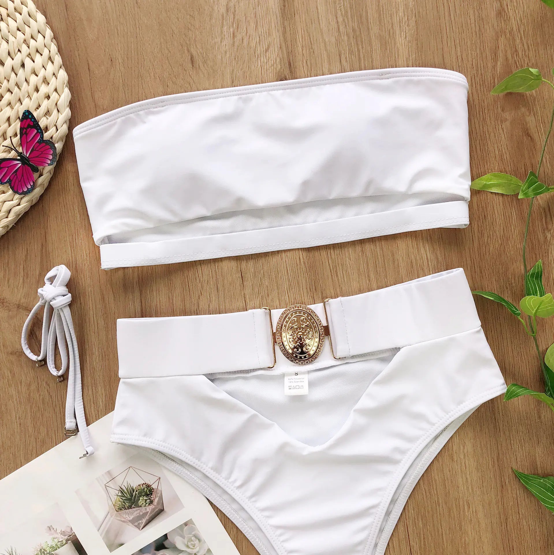 Chic Metal Buckle Strapless Bikini Swimsuit for Women Trendy Attic Store01