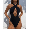 White One Piece Women Fashion Lace-up Plunge Swimsuit Sleeveless Solid Swimwear For Girls Stevvex