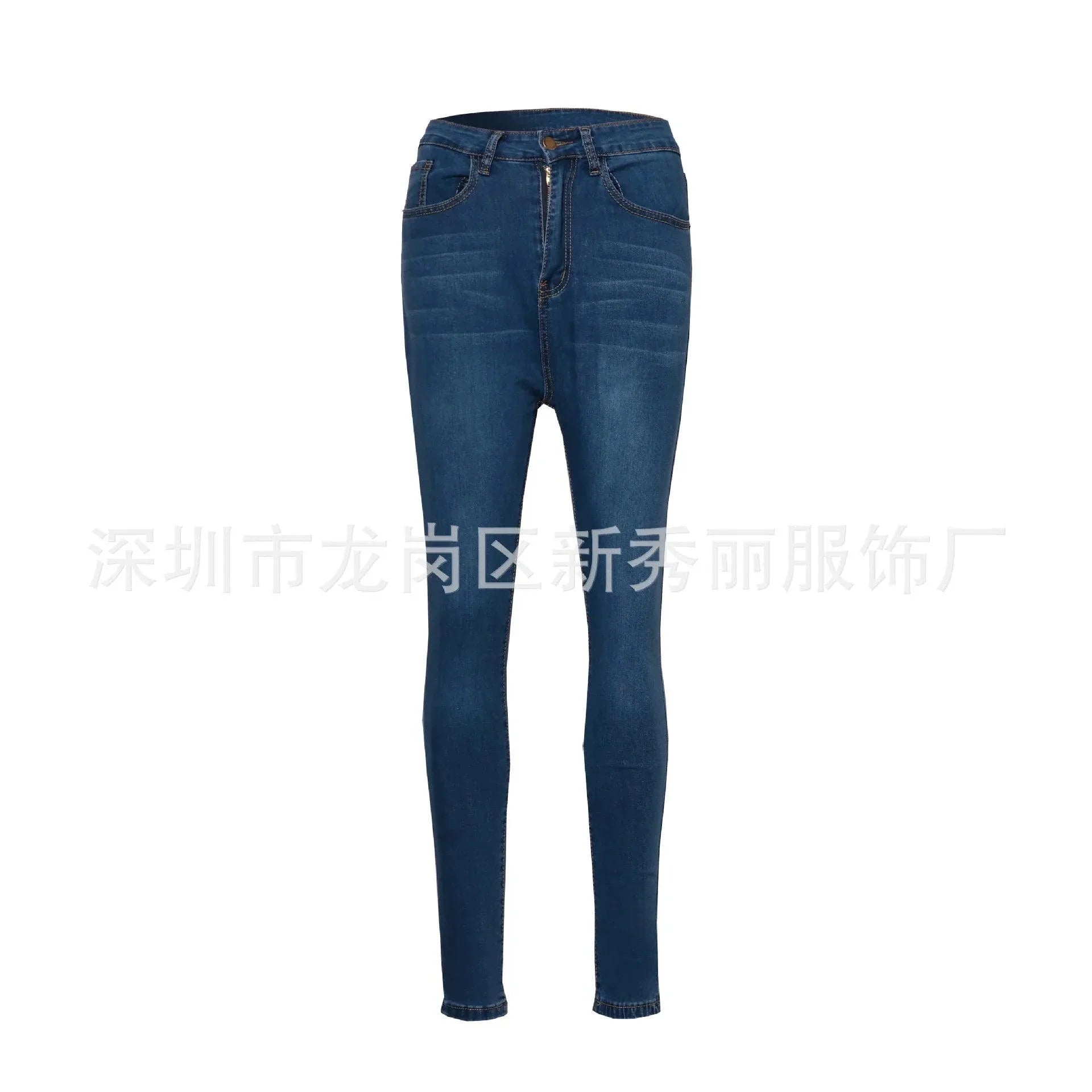 Women High Waist Stretch Hip Lift Denim Skinny Pants Jeans Full Length Sexy Slim Bleachded Solid Color Pants MANDOTOS